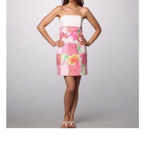 Women's Lilly Pulitzer Franco Patchwork Bow Back Tube Dress Pink Size 8